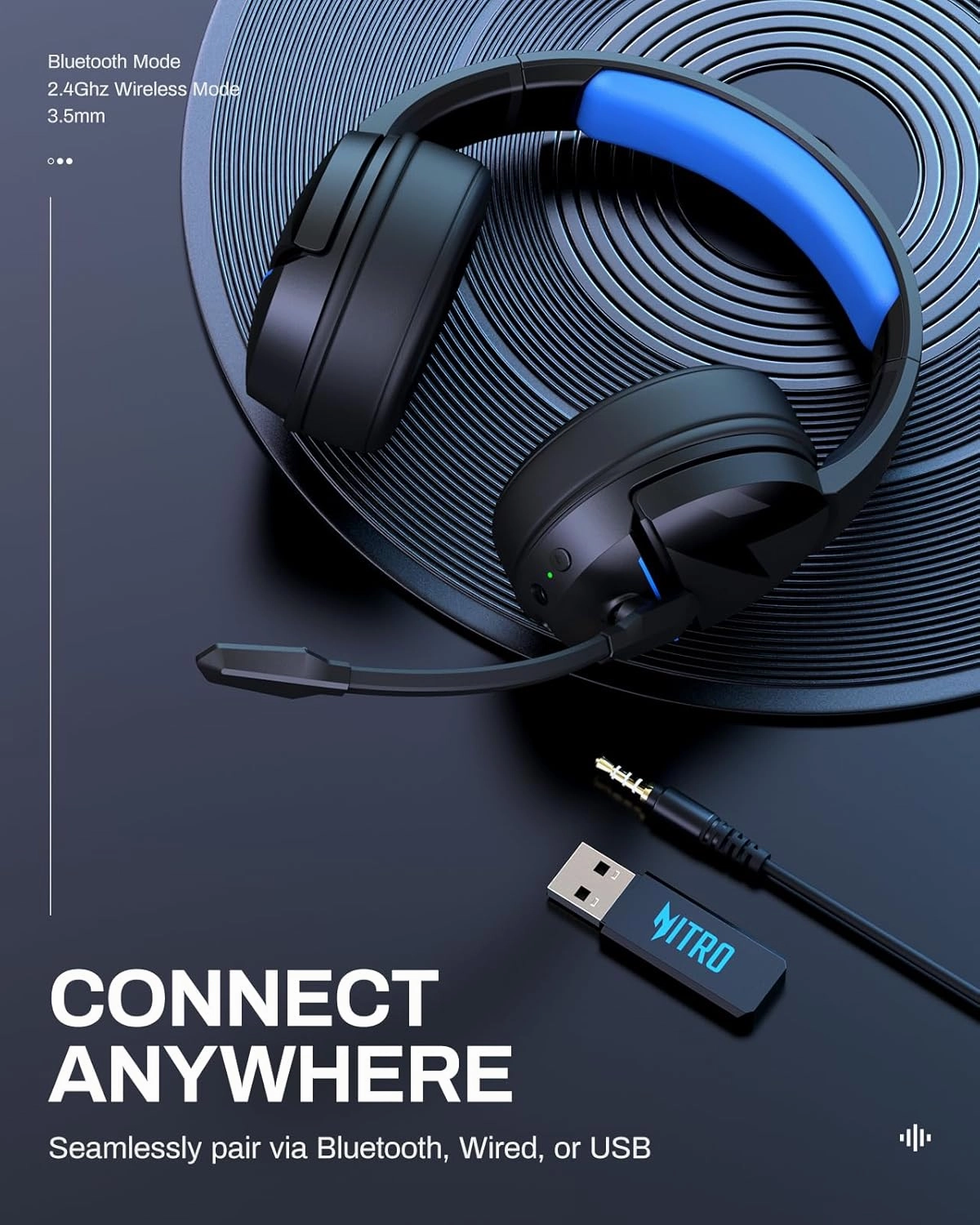acer 2.4GHz Flex Wireless Gaming Headset | Non-Stop 100H Battery | Dynamic 50mm Drivers | Clear Voice Mic | Bluetooth5.3, 3.5mm | Gaming Headphones for PC, Meeting, Music, PS4 Headset& PS5 Headset