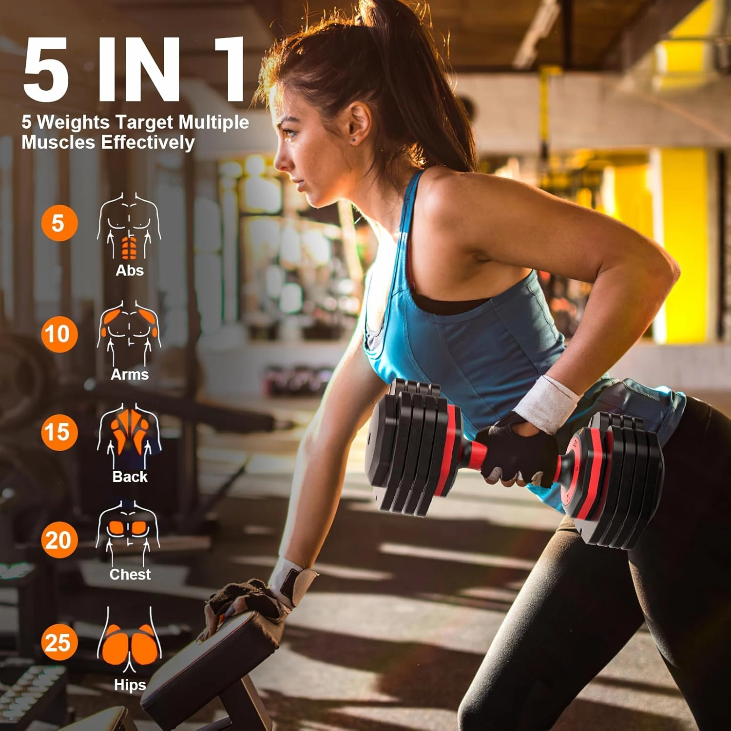 Adjustable Dumbbells Set of 2, 1 Hand Adjustable Weights Dumbbells Set, 5 in 1/10 in 1 Free Dumbbell with Anti-Slip Texture Handle, Weight Set For Home Gym Suit both Men and Women