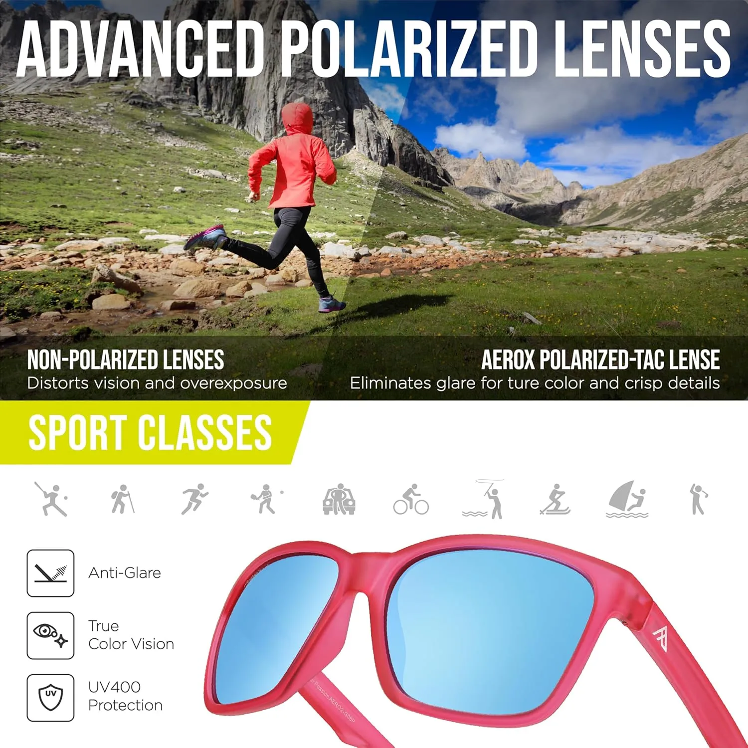 AEROX Polarized Sunglasses for Running, Cycling, Golf, and Driving - UV Protection Sports Glasses for Men, Women