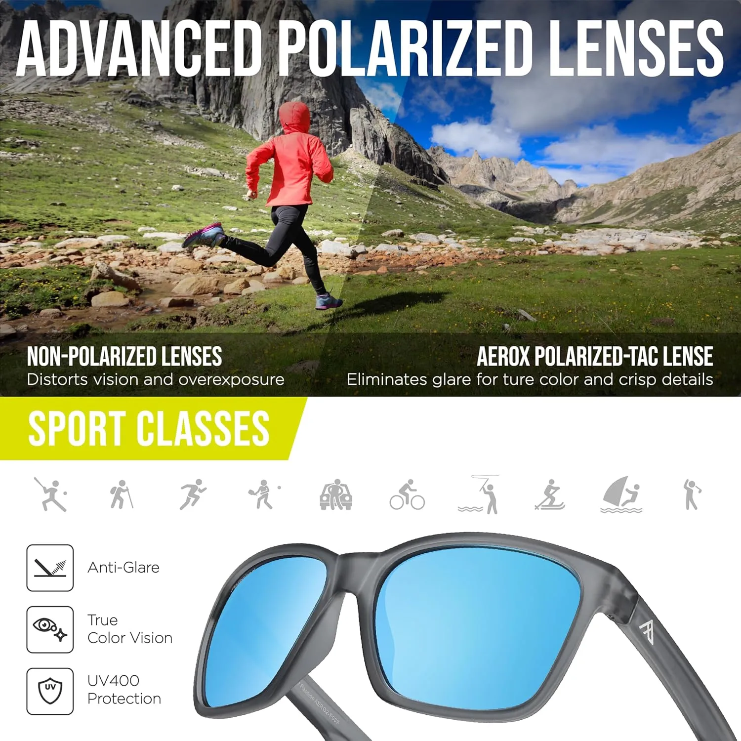 AEROX Polarized Sunglasses for Running, Cycling, Golf, and Driving - UV Protection Sports Glasses for Men, Women