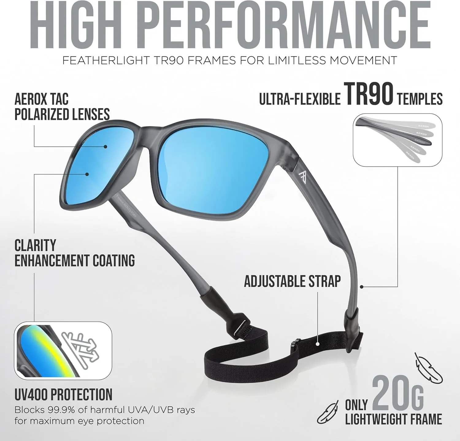 AEROX Polarized Sunglasses for Running, Cycling, Golf, and Driving - UV Protection Sports Glasses for Men, Women