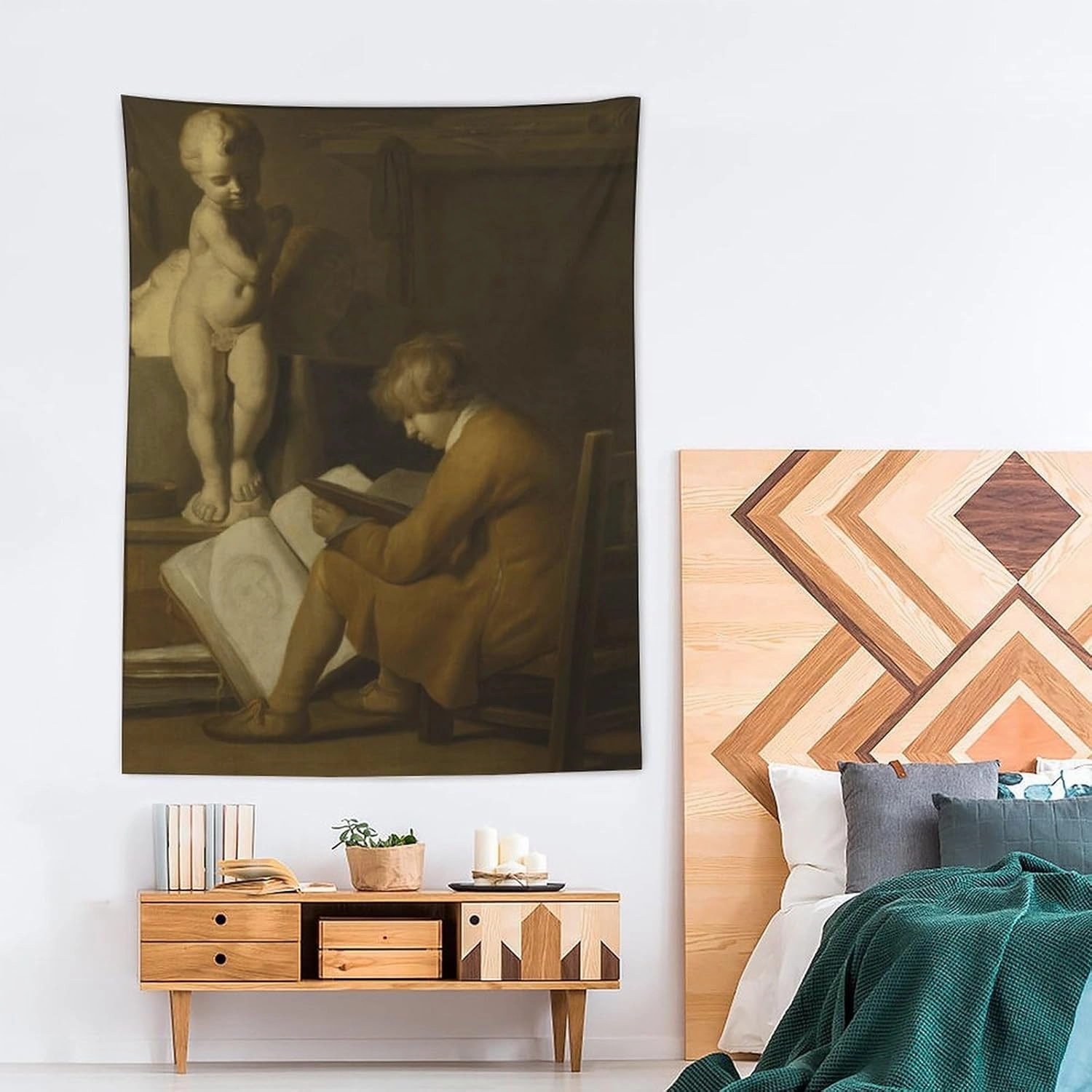 After Wallerant Vaillant - A Boy Seated Drawing Picture Print Tapestry Wall Paint Art Tapestries Decor Modern Home Artworks Gift Idea 60"x80"