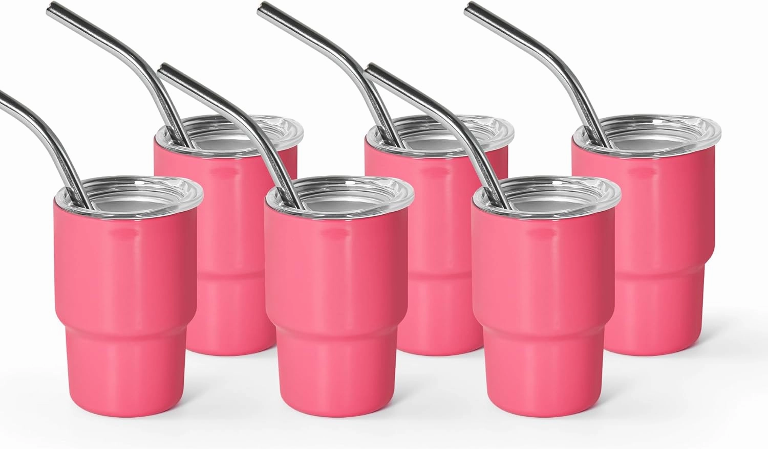 AGH 3 oz Mini Tumbler Shot Glass with Straw and Lid Rose Stainless Steel Sublimation Tumblers Double Wall Vacuum Insulated Cups, 6 Pack