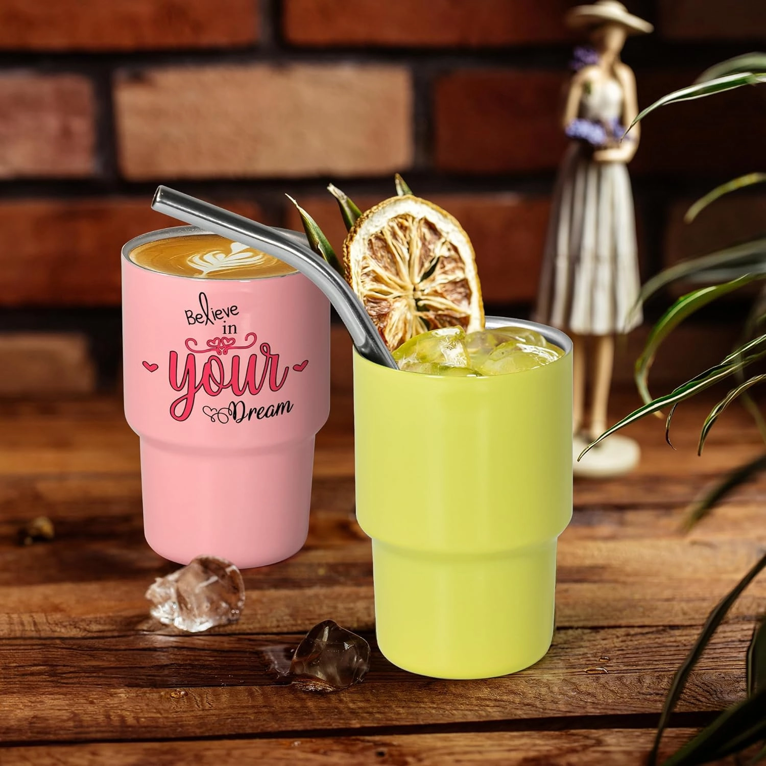 AGH 3 oz Mini Tumbler Shot Glass with Straw and Lid Rose Stainless Steel Sublimation Tumblers Double Wall Vacuum Insulated Cups, 6 Pack