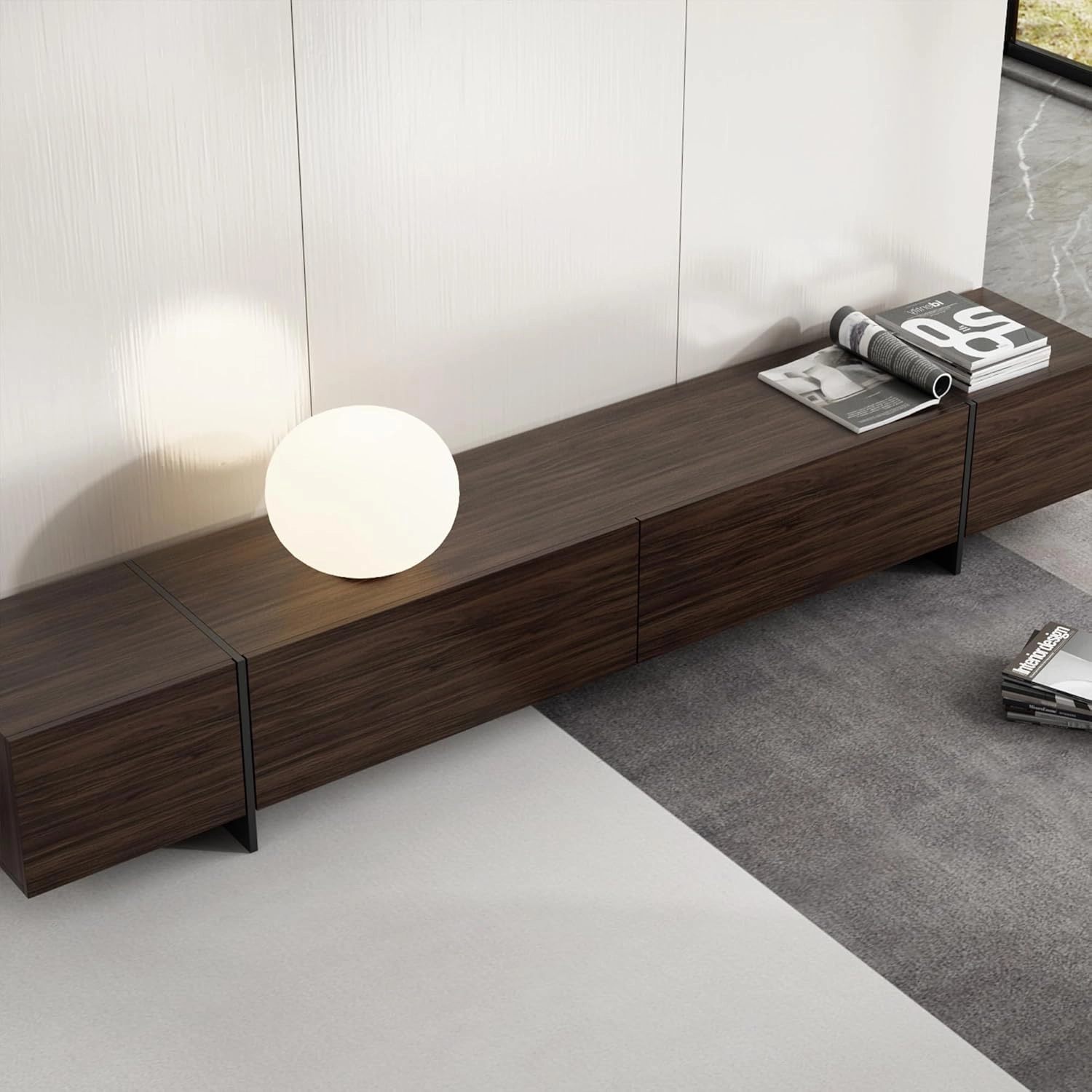 AIEGLE 95.1" W TV Stand with 4 Flip-Down Drawers, Modern Entertainment Center with Storage, Media Console Table TV Cabinet, Dark Brown