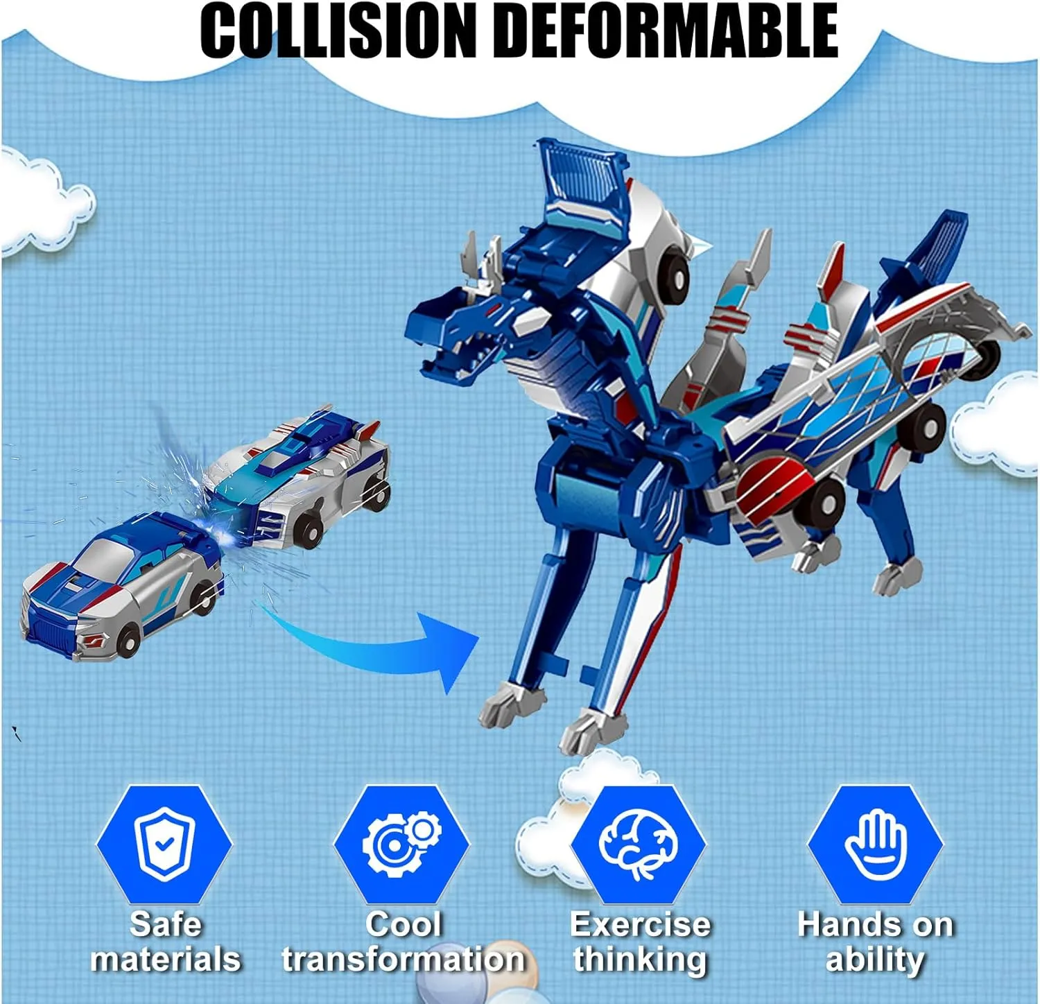 Aimery Dinosaur Transforming Car Toy, Magnetic Cars Transform into Dinosaurs,Fun - Collision Transformation Car Toys for Boys & Girls|Party Favors Gift for Birthday, Christmas