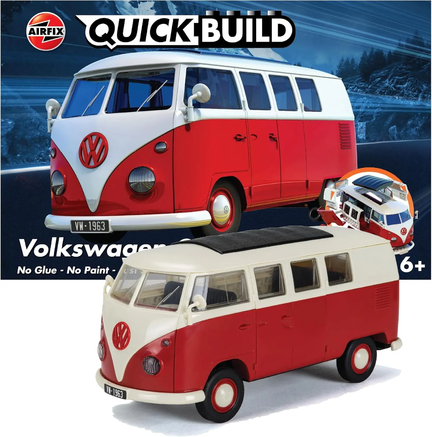 Airfix Quickbuild Volkswagen Camper Van Red Brick Building Plastic Model Kit J6017, Multicolour