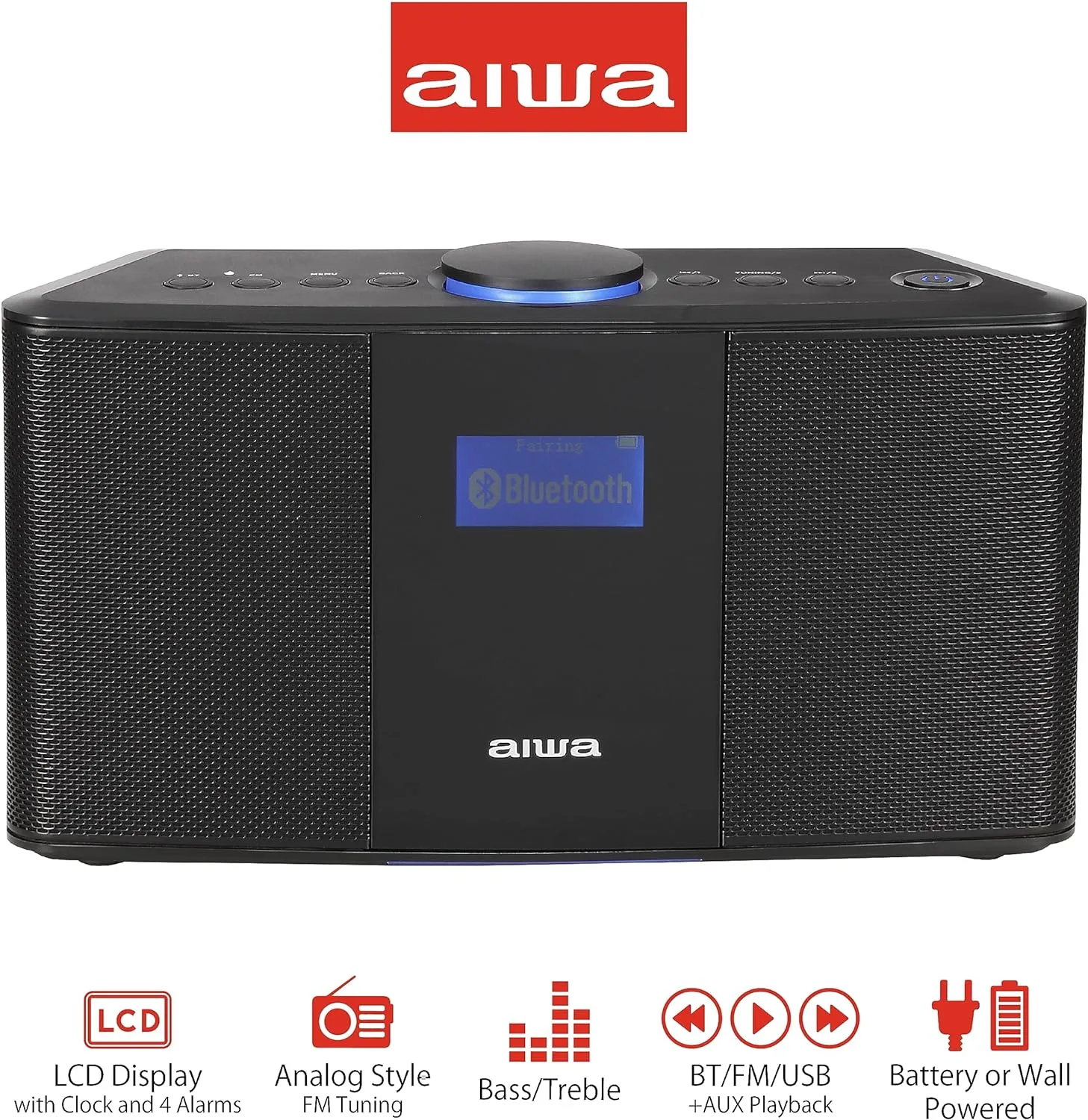 AIWA Wireless Speaker - Unleash Powerful Sound and Versatile Connectivity - Experience Bluetooth Freedom, FM Radio, Clock, 20W RMS, LCD Display, and Alarm Clock Functionality
