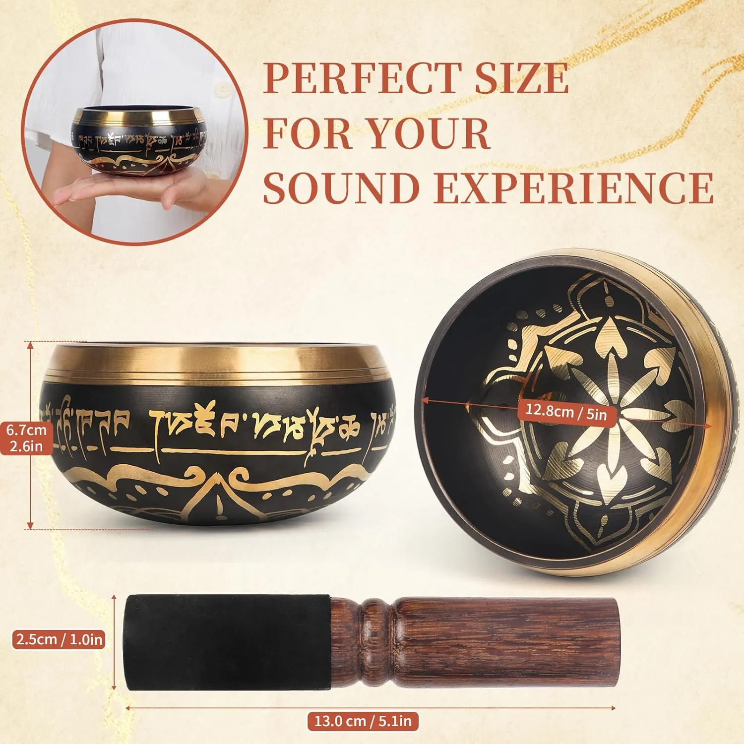 AKLOT HandMade Meditation Singing Bowl: Tibetan Sound Bowl Set with Pure Tone, Sound Bath Bowl with Cushion, Mallet, Carry Bag, Spiritual Gift for Chakra Clearing, Yoga, Prayer, Relaxation (5 Inch)