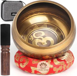 AKLOT HandMade Meditation Singing Bowl: Tibetan Sound Bowl Set with Pure Tone, Sound Bath Bowl with Cushion, Mallet, Carry Bag, Spiritual Gift for Chakra Clearing, Yoga, Prayer, Relaxation (5 Inch)