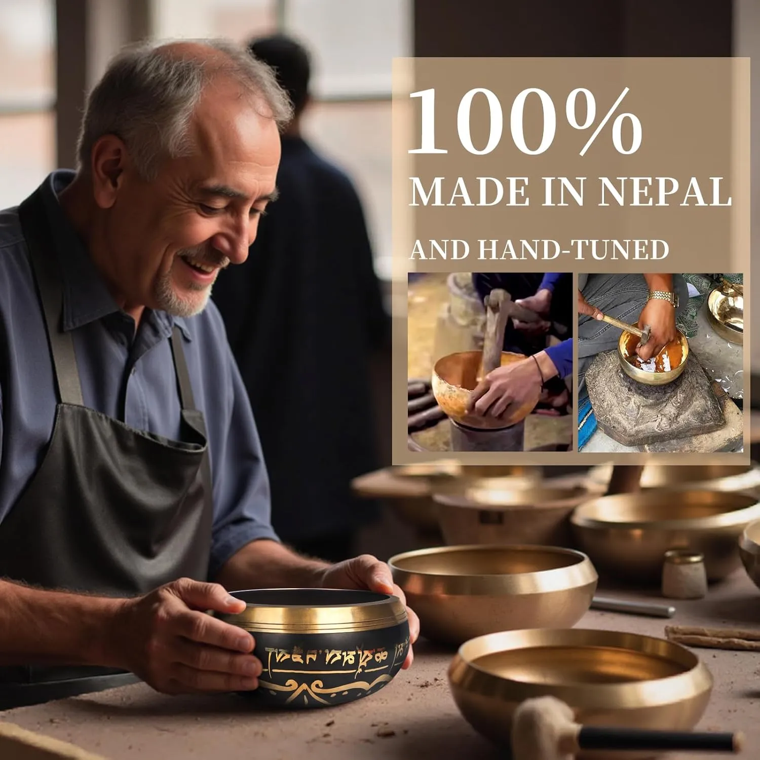 AKLOT HandMade Meditation Singing Bowl: Tibetan Sound Bowl Set with Pure Tone, Sound Bath Bowl with Cushion, Mallet, Carry Bag, Spiritual Gift for Chakra Clearing, Yoga, Prayer, Relaxation (5 Inch)