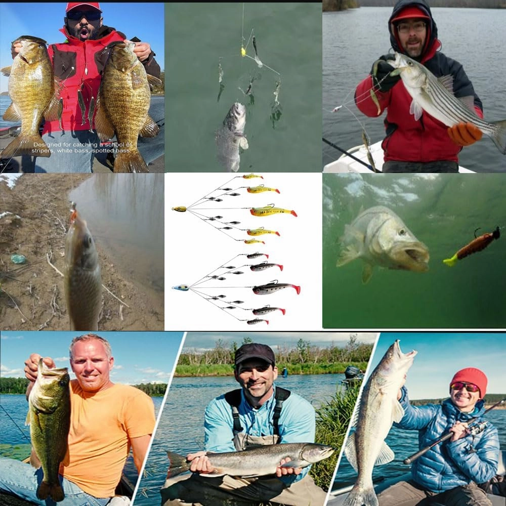 Alabama Rig Kit 5 Arms Alabama Umbrella Rig Bass Fishing Kit a Rig Fishing Lures Bait Rigs with Pre-Rigged Paddle Tail Swimbaits Boat Trolling Willow Blade Multi-Lure Rig