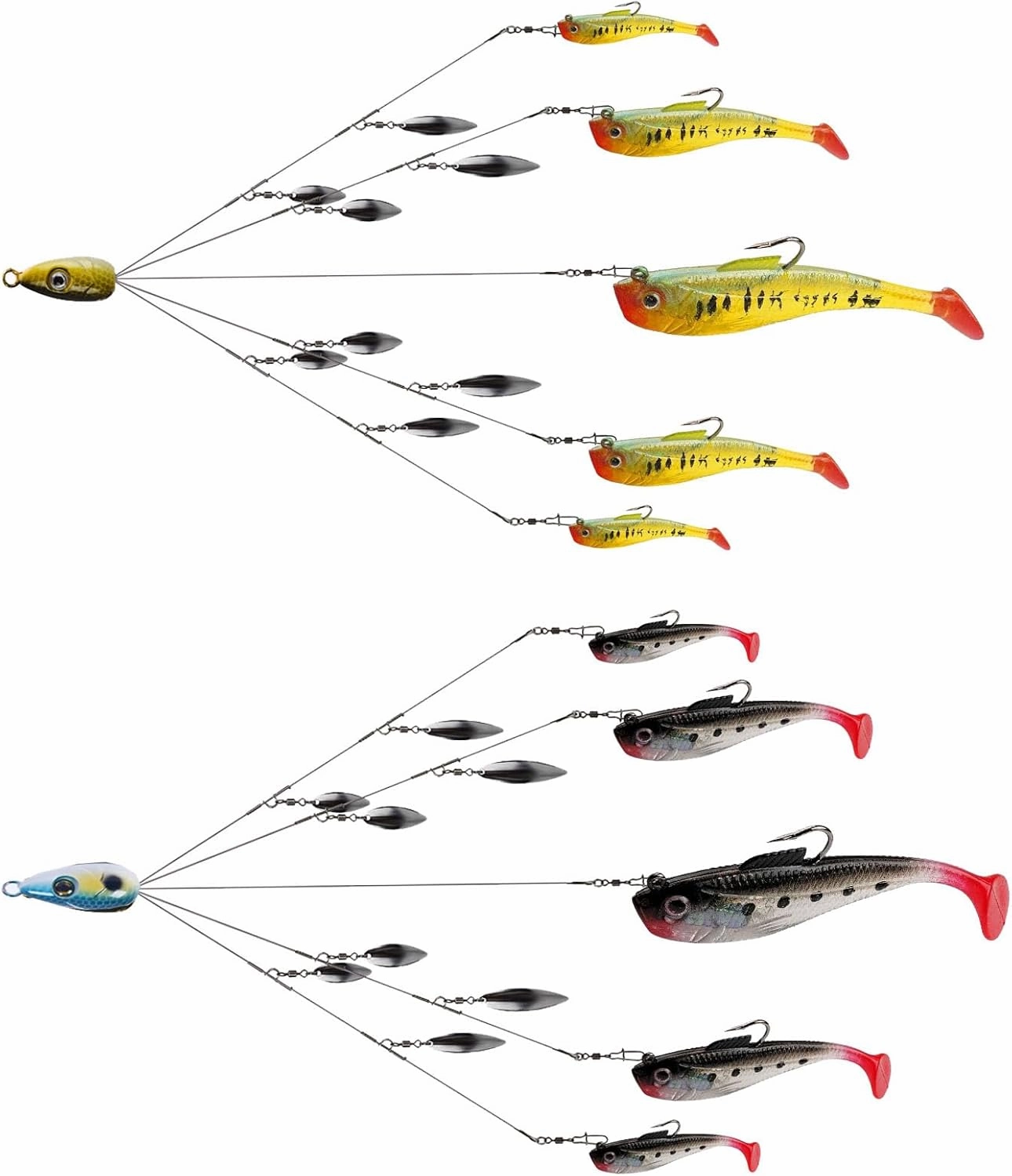 Alabama Rig Kit 5 Arms Alabama Umbrella Rig Bass Fishing Kit a Rig Fishing Lures Bait Rigs with Pre-Rigged Paddle Tail Swimbaits Boat Trolling Willow Blade Multi-Lure Rig