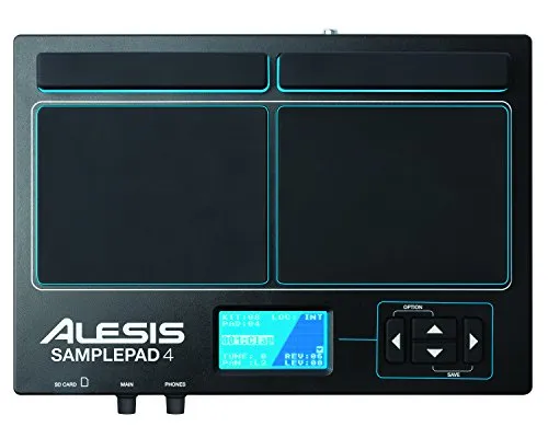 Alesis Sample Pad 4 | Compact Percussion and Sample Triggering Instrument with 4 Velocity Sensitive Pads, 25 Drum Sounds and SD/SDHC Card Slot,Black