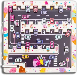 ALFARI Girl's Alphabet Learning Activity Board, Magnetic Letter Maze, Preschool Learning Toy, Educational Travel Toys for 3 4 5 6 Year Old Girls, White