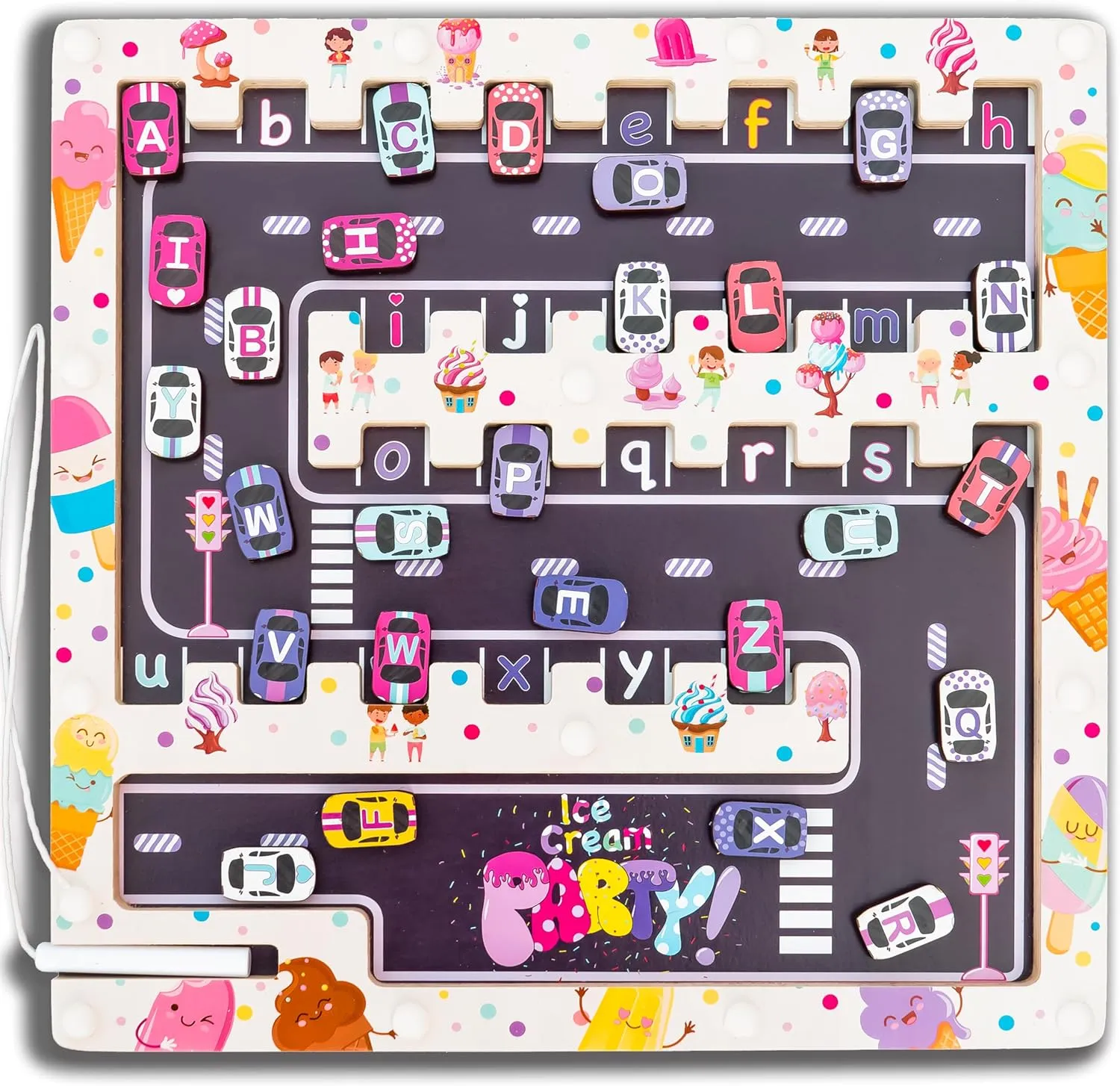 ALFARI Girl's Alphabet Learning Activity Board, Magnetic Letter Maze, Preschool Learning Toy, Educational Travel Toys for 3 4 5 6 Year Old Girls, White