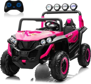 ALINUX 24V 2 Seater Ride on Car for Kids, 4WD Electric Cars Vehicles for Kids 3-8 Years with Remote Control, Bright LED Light, Bluetooth Music(Pink)