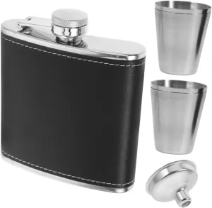 Alipis 6oz Stainless Steel Flask Set Wine Glass Funnel for Camping Hiking Travel