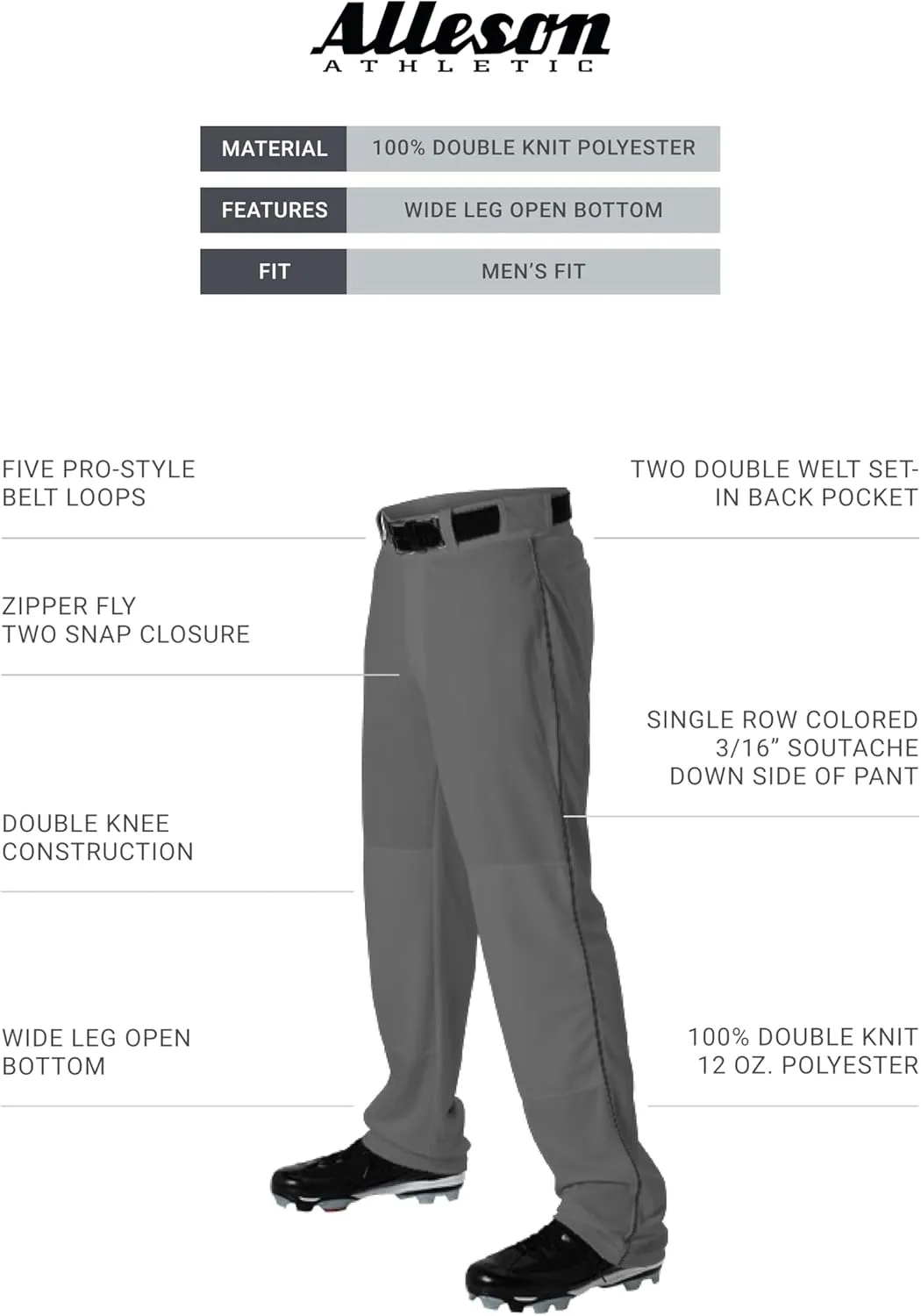 Alleson Athletic Men's Baseball Pant with Braid – Durable, Comfortable Fit, Moisture-Wicking, and Classic Design