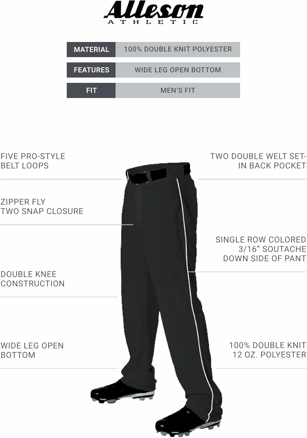 Alleson Athletic Men's Baseball Pant with Braid – Durable, Comfortable Fit, Moisture-Wicking, and Classic Design