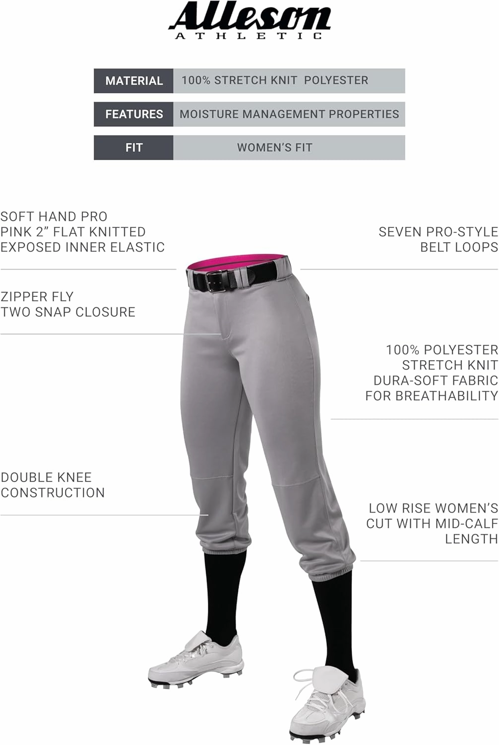 Alleson Athletic Women's Fastpitch/Softball Belted Speed Pant – Moisture-Wicking, Durable Fabric, and Pro-Style Fit