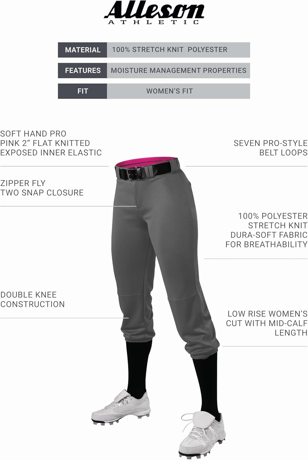 Alleson Athletic Women's Fastpitch/Softball Belted Speed Pant – Moisture-Wicking, Durable Fabric, and Pro-Style Fit