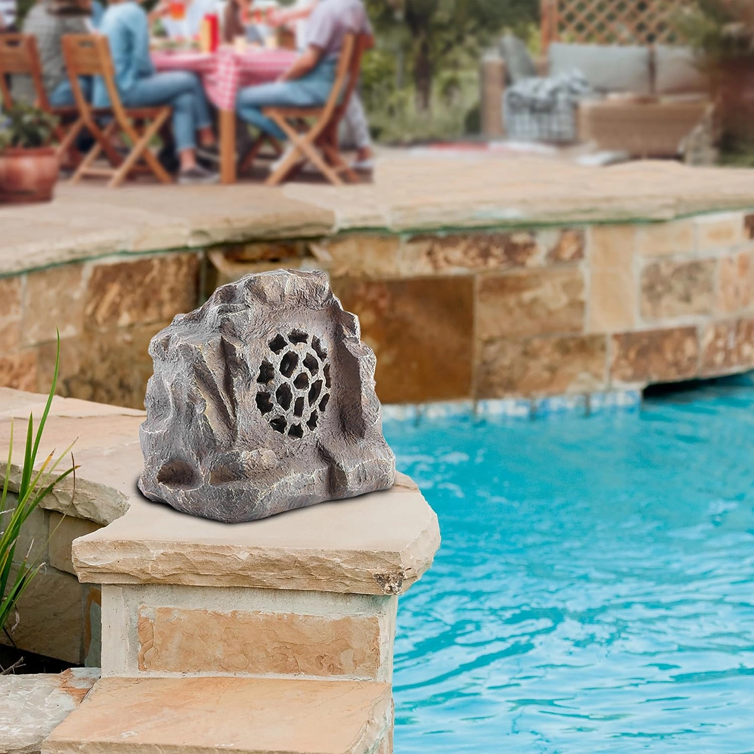 Alpine Corporation - Waterproof Bluetooth Solar-Powered Outdoor Wireless Rock Speaker – 50 Foot Range - Weatherproof, High-Fidelity Sound, Energy Efficient Solar Charging, Portable Audio System (Gray)