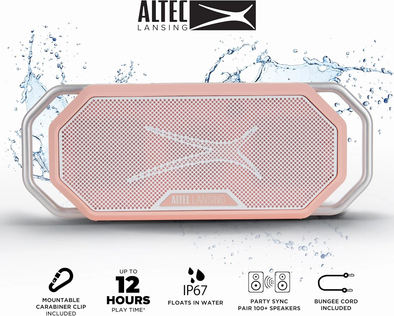 Altec Lansing HydraWAVE Portable Bluetooth Speaker, 12h Playtime, USB-C Quick Charge, True Wireless Pairing, IP67 Waterproof Bluetooth Speaker, Voice Assistant Compatible