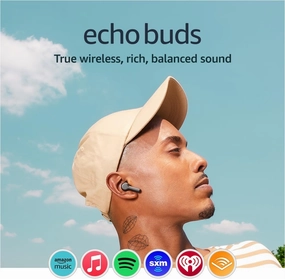 Amazon Echo Buds (newest model), True Wireless Bluetooth 5.2 Earbuds with Alexa, audio personalization, multipoint, 20H battery with charging case, fast charging, sweat resistant, Black