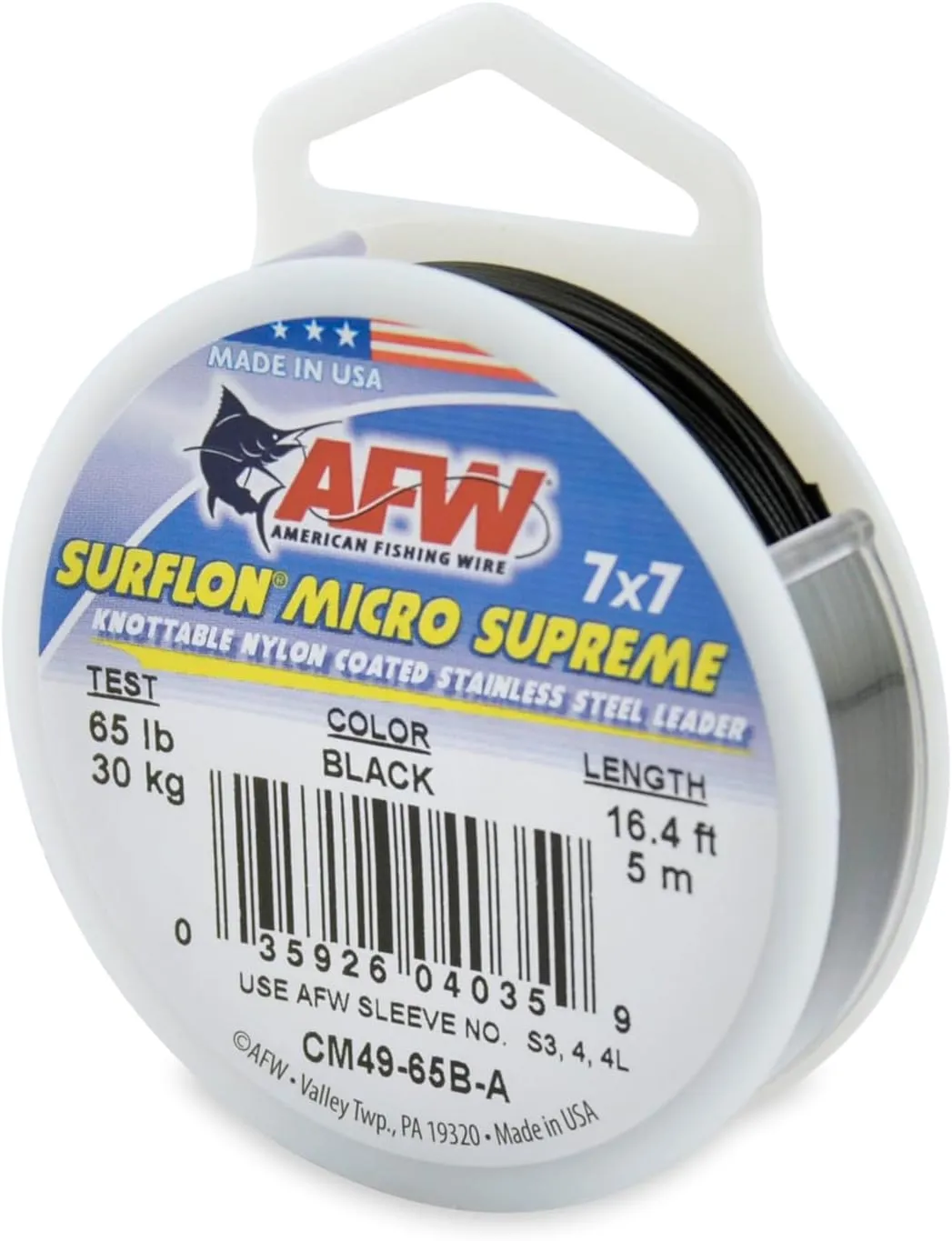 American Fishing Wire Surflon Micro Supreme Nylon Coated 7x7 Stainless Steel Leader Wire - Knottable Wire Leaders for Fishing Saltwater, Fly Fishing, 13lb Test - 90lb Test, Bright, Black & Camo Colors