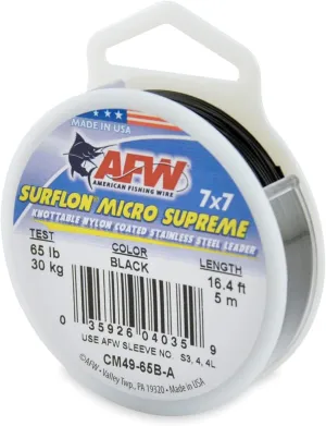 American Fishing Wire Surflon Micro Supreme Nylon Coated 7x7 Stainless Steel Leader Wire - Knottable Wire Leaders for Fishing Saltwater, Fly Fishing, 13lb Test - 90lb Test, Bright, Black & Camo Colors