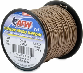 American Fishing Wire Surflon Micro Supreme Nylon Coated 7x7 Stainless Steel Leader Wire - Knottable Wire Leaders for Fishing Saltwater, Fly Fishing, 13lb Test - 90lb Test, Bright, Black & Camo Colors