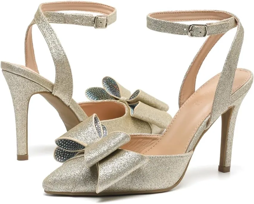 Amoji Women's Stilettos Rhinestone High Heels 4'' Pumps Ankle Strappy for Wedding Party Dressing Dress Shoes 308