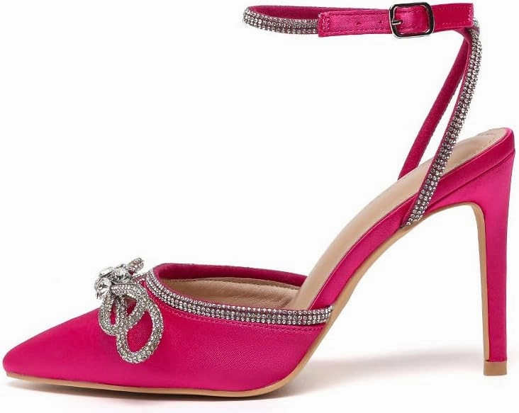 Amoji Women's Stilettos Rhinestone High Heels 4'' Pumps Ankle Strappy for Wedding Party Dressing Dress Shoes 308