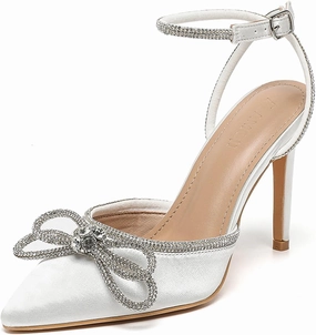 Amoji Women's Stilettos Rhinestone High Heels 4'' Pumps Ankle Strappy for Wedding Party Dressing Dress Shoes 308