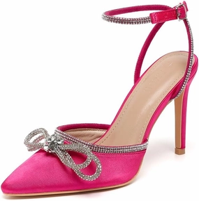 Amoji Women's Stilettos Rhinestone High Heels 4'' Pumps Ankle Strappy for Wedding Party Dressing Dress Shoes 308