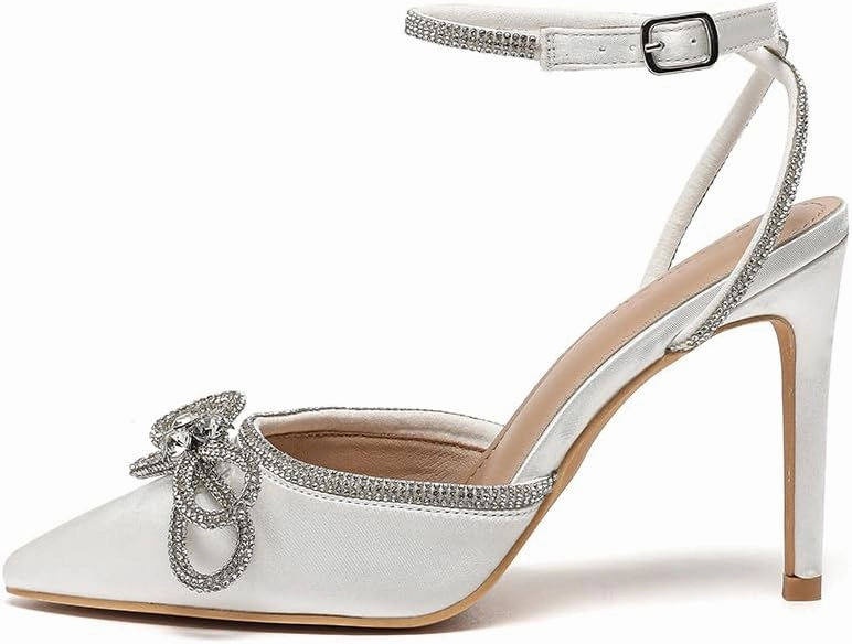 Amoji Women's Stilettos Rhinestone High Heels 4'' Pumps Ankle Strappy for Wedding Party Dressing Dress Shoes 308