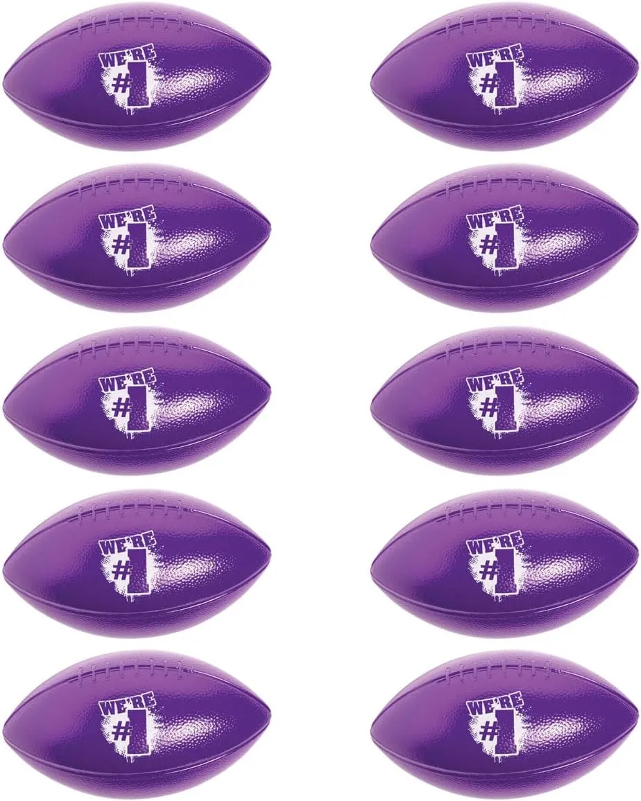 Anderson's Purple and White We're Number One Football Sport Balls, Set of 10, School Spirit, Game Day, Novelty Items