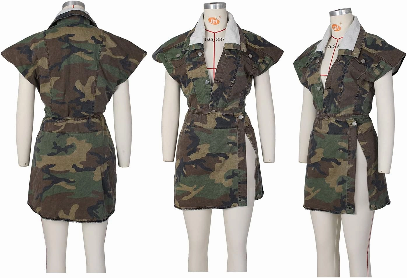 Angsuttc Skirt Sets Women 2 Piece Outfits Camo Denim Turndown Collar Sleeveless Jackets Mini Skirt Outfit