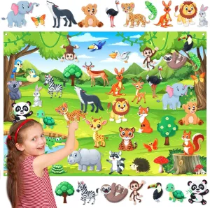 Animals Felt Story Board Set 41 Pcs Jungle Animals Felt Board Stories Safari Zoo Flannel Wall Activity for Preschool Toddlers Kids Children Early Learning Interactive Toy Teaching Tool