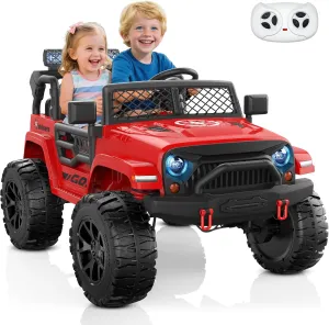 ANPABO 24V 2 Seater Ride on Toy Truck w/EVA Tires, 4X200W Motors, 4 Shock Absorbers, 2.4G Remote Control, Bluetooth Radio, LED Headlights & Searchlights, Electric Car for Kids 3-8,Bright red