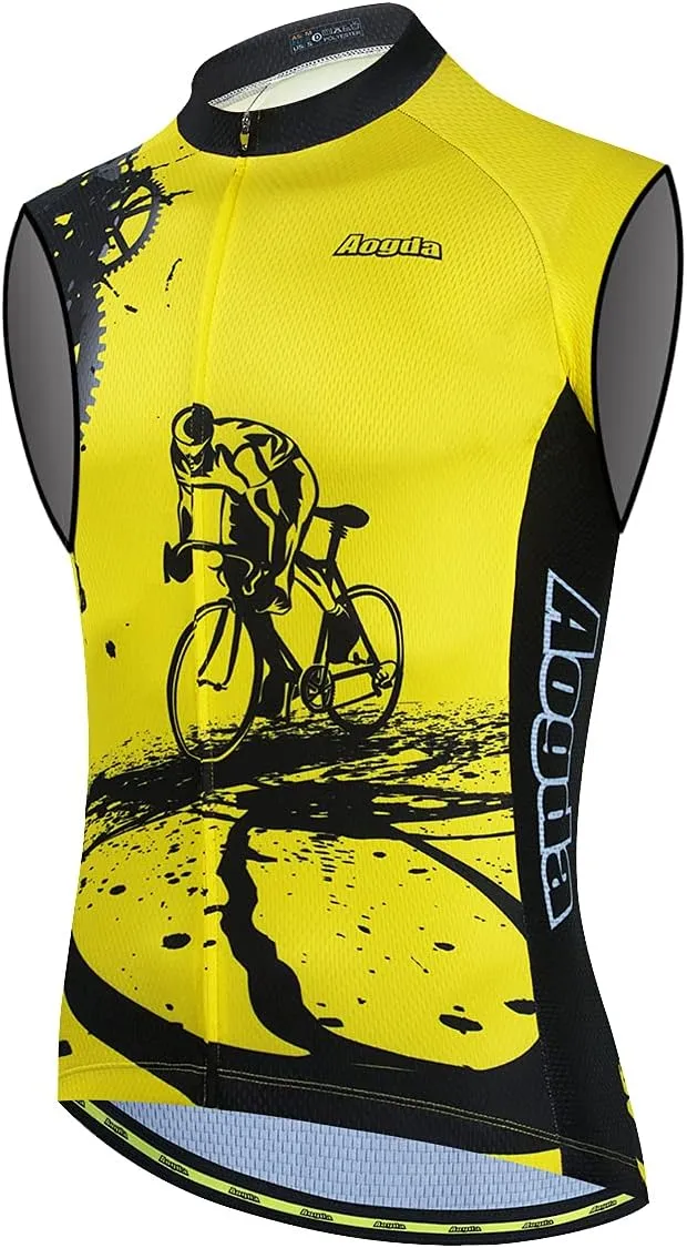 Aogda Cycling Vest for Men Bike Jerseys Team Biking Sleeveless Tops Clothing