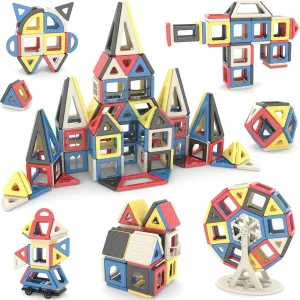 AOMIKS 161 Pieces Magnetic Block Tiles STEM & Learning Building Toys for Kids 3D Mini Magnetic Stacking Toys Educational Creativity Birthday Gift for 3  Years Old Boys and Girls