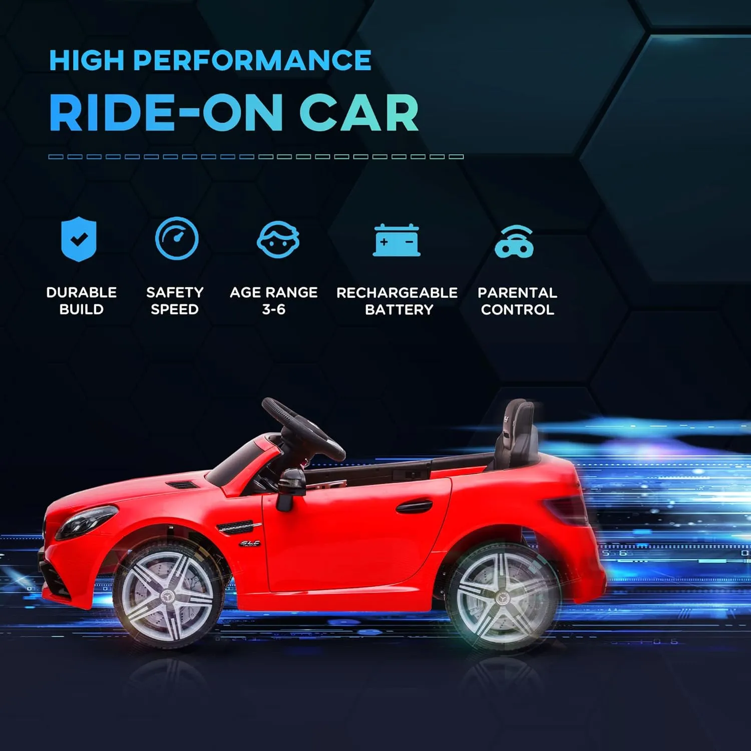 Aosom Mercedes SLC 300 Licensed Kids Electric Car with Remote Control, 12V Battery Powered Kids Ride on Car with Music, Lights, Suspension for 3-6 Years Old, Red