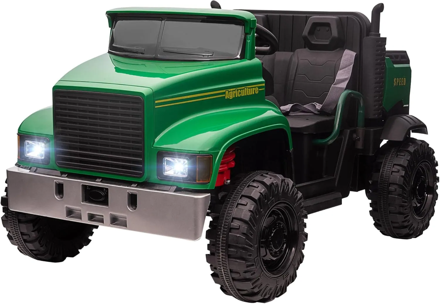 Aosom Ride-on Tractor 2-Seater Battery-Powered Car for Kids with Large High-Traction Wheels, 12V Truck Ride-on Toy with Rear Storage, Outdoor Toy, Green