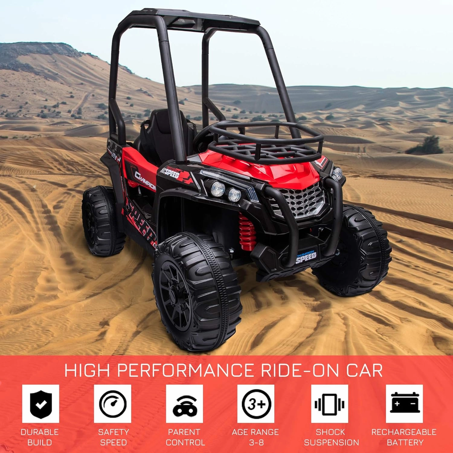 Aosom 12V Kids UTV, Battery Powered Electric Ride on Car with Music, Lights, MP3/USB, Suspension System & Remote Control, Toy Vehicle for Boys and Girls, Red