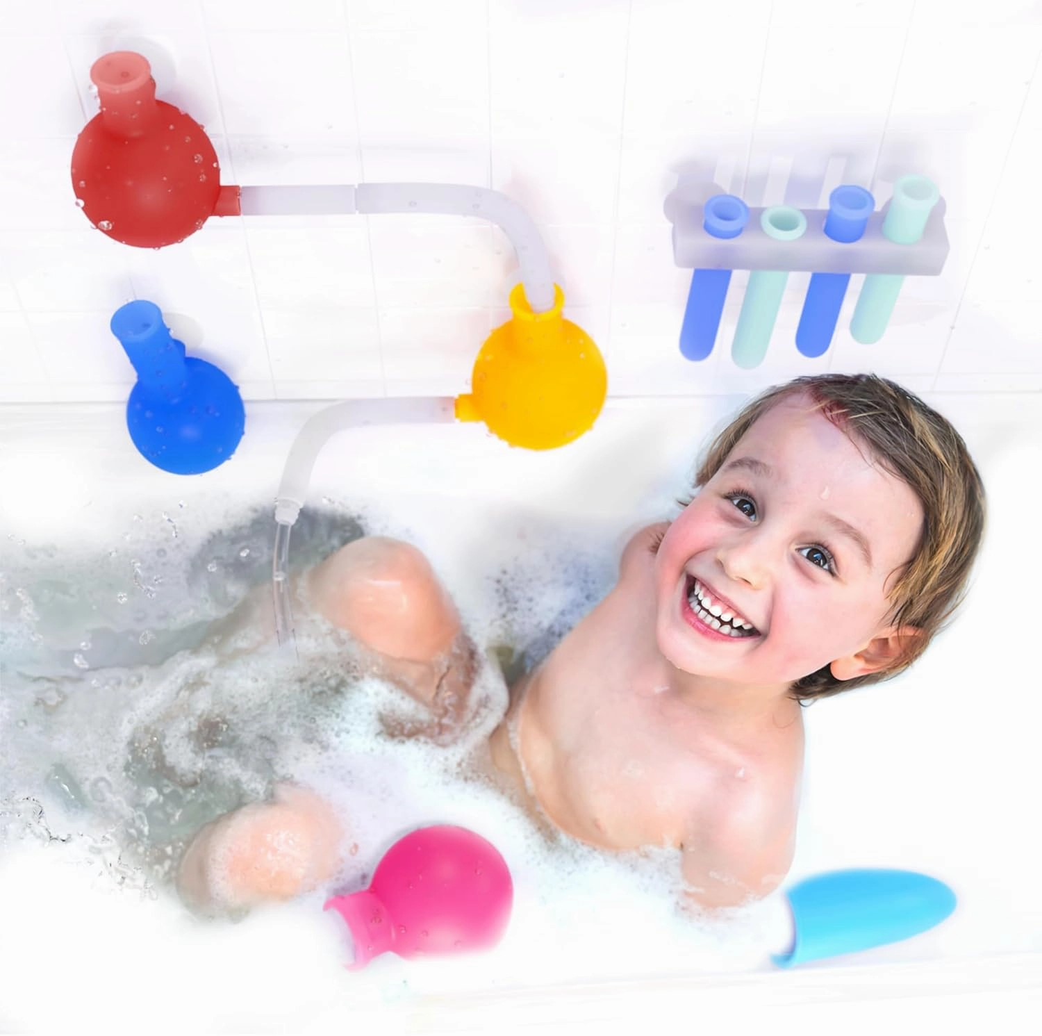 Aqualab Bath Toys for Kids Ages 4-8 - Science Themed Wall Suction Silicone Bath Toy – Includes Beaker, Flasks, and Test Tubes