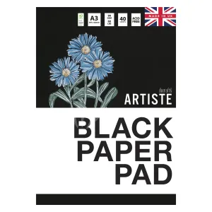 Artiste Black Paper Pad, 90gsm, 40 Sheets, Black, A3, Ideal Sketchbook for Adults, Art Notebook for Artists and Kids, Creative Book for Paint, Pencil and Colouring