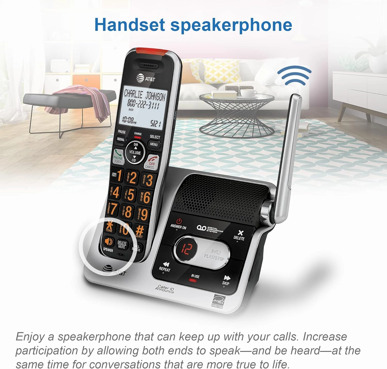 AT&T BL102-5 DECT 6.0 5-Handset Cordless Phone for Home with Answering Machine, Call Blocking, Caller ID Announcer, Audio Assist, Intercom, and Unsurpassed Range, Silver/Black