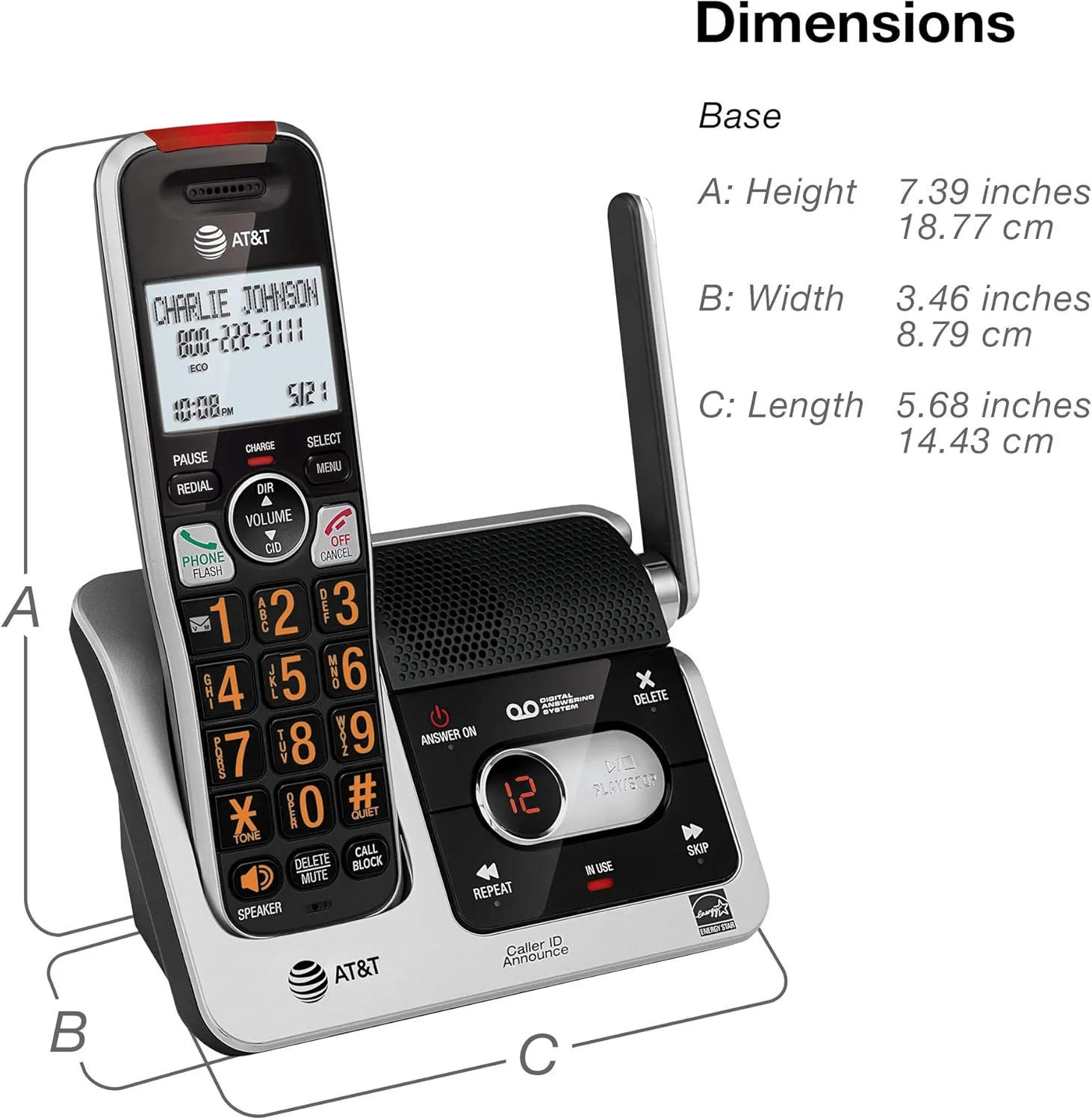 AT&T BL102-4 DECT 6.0 4-Handset Cordless Phone for Home with Answering Machine, Call Blocking, Caller ID Announcer, Audio Assist, Intercom, and Unsurpassed Range, Silver/Black